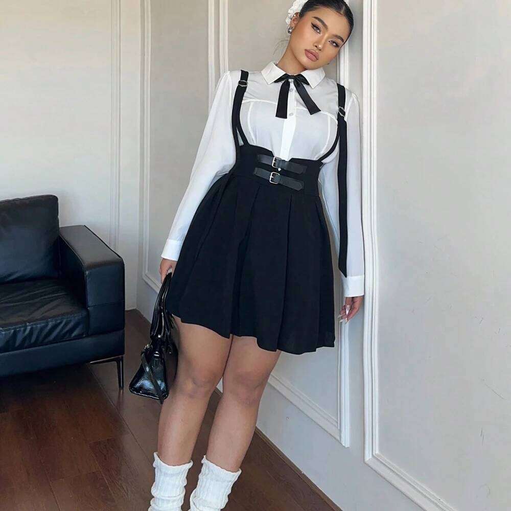 Plus Size Women's High Waisted Solid Peplum Suspender Elegant Casual Pure Colour Y2K Skirt Z260314