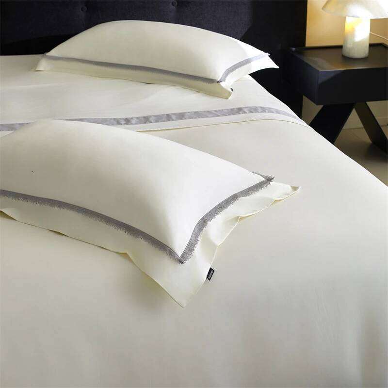Lace Wide Edge Solid Color Simple Bedding Set 1000TC Egyptian Cotton Duvet Cover Flat/Fitted Bed Sheet Pillowcases 4Pcs H260312 - view 5