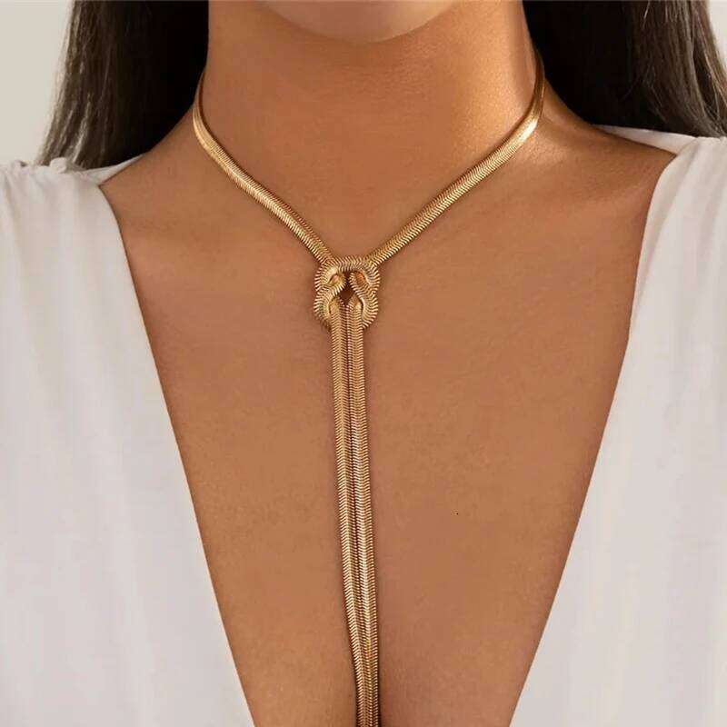 Ingemark Unique Adjustable Twisted Chunky Snake Long Chain Necklace for Women Sexy Vintage Knotted Link Grunge Chest Jewelry New H260312