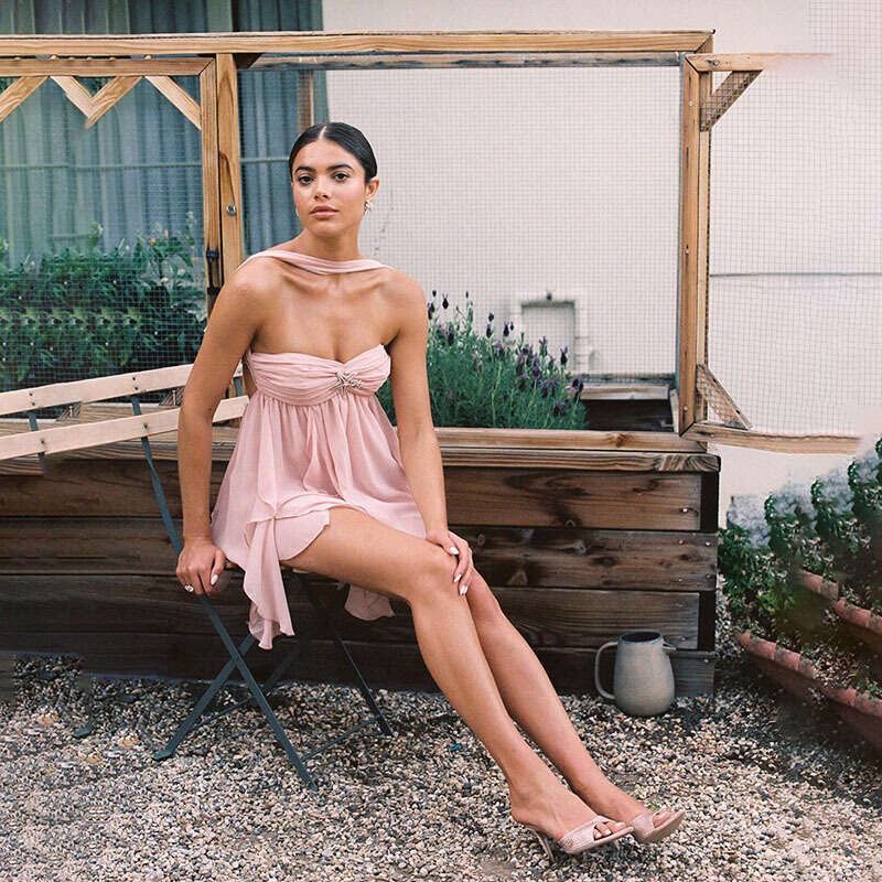 2025 Summer New European and American Style Women's Sexy Halter Neck Backless Irregular Hem Short Dress