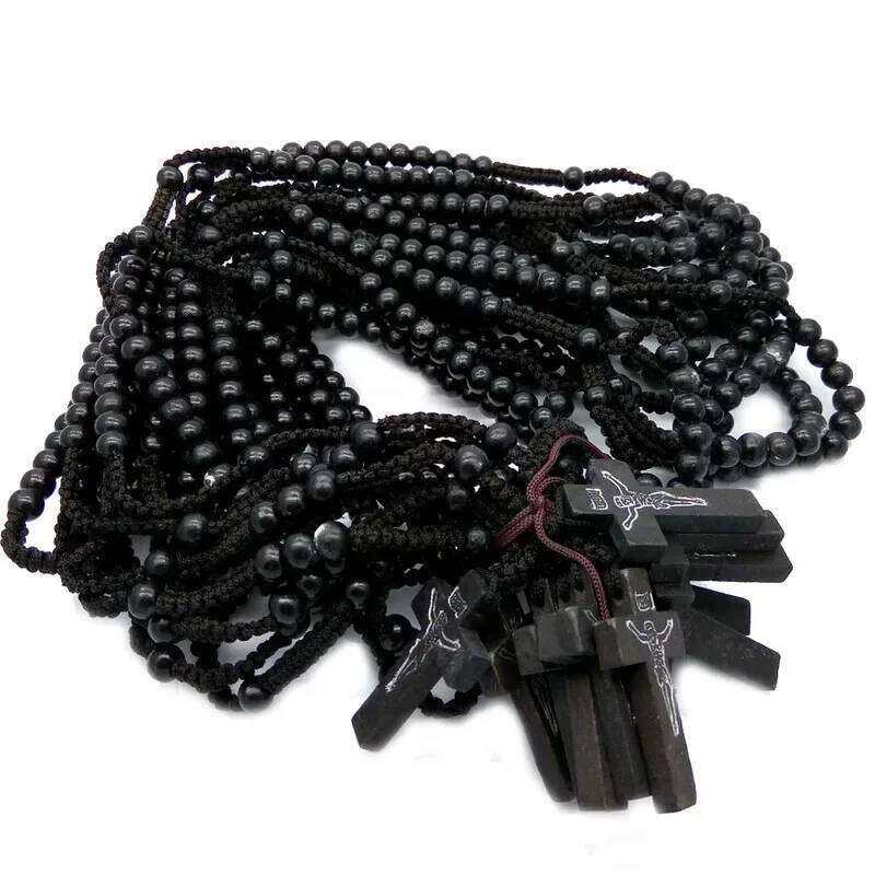 8mm Beads Rosary, Handcrafted Beads, Orthodox Catholic Cross Necklace, Wooden Braided Rope, Spiritual Prayer Gift H260312