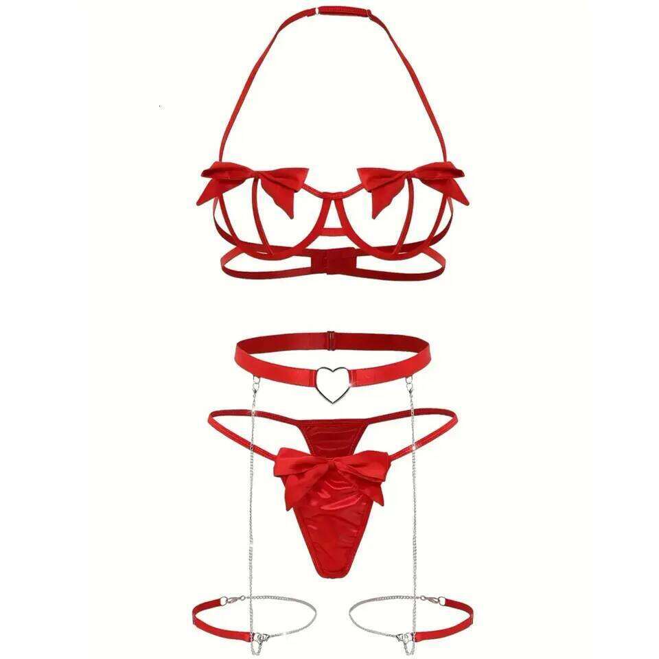 Red Floral Lace Garter Lingerie With Choker Women Intimates 2022 Underwire Bra And Thongs Ladies Underwear Set