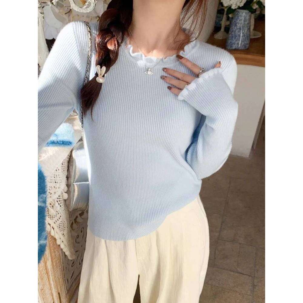 2025 Autumn Winter O-Neck Knitted Pullovers Women Long Sleeve Soft Tops Casual Versatile Ruched Sweater Slim Base Layer Shirt Z260314