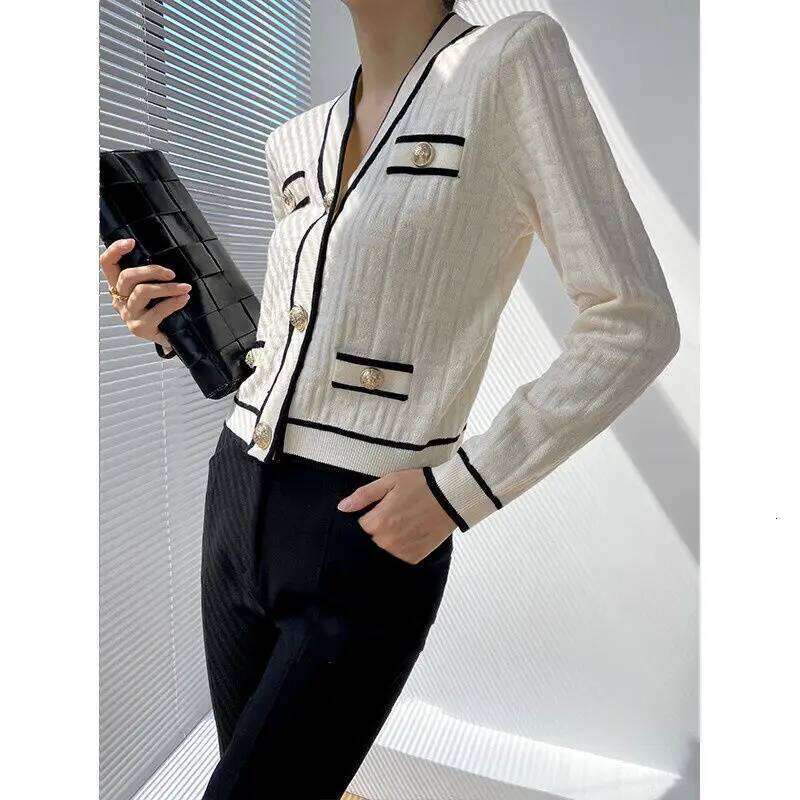 Spring Autumn New V-neck Long Sleeve Fashion Sweater Women High Street Casual Button Patchwork Cardigan Elegant Vintage Tops Z260313