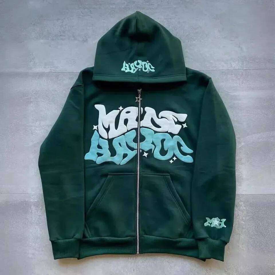 Zipper hooded sweatshirt with retro American letters suitable for men and women wearing Y2K jacket autumn/winter cardigan Z260314