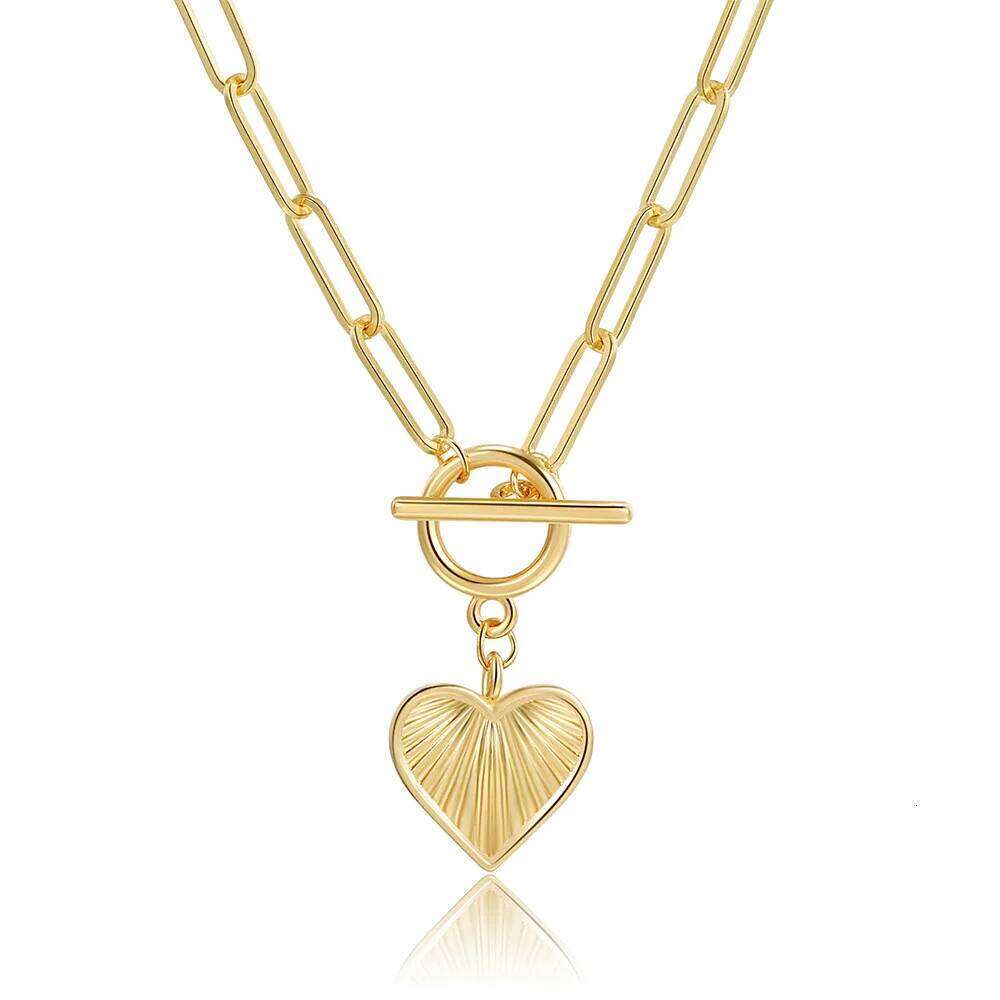 14K Gold Plated Heart Charm Pendant Paperclip Choker Toggle Clasp Dainty Chain Necklace Jewery for Women Girls H260312