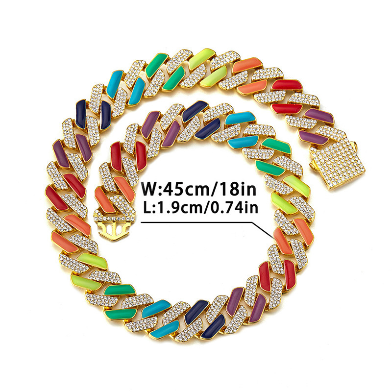 19mm Big Heavy Colorful Enamel Cuban Link Necklace Gold Plated Gemstone Hip Hop Street Party Trend Miami Curb Chains Jewelry For Lovers Couple Bijoux 