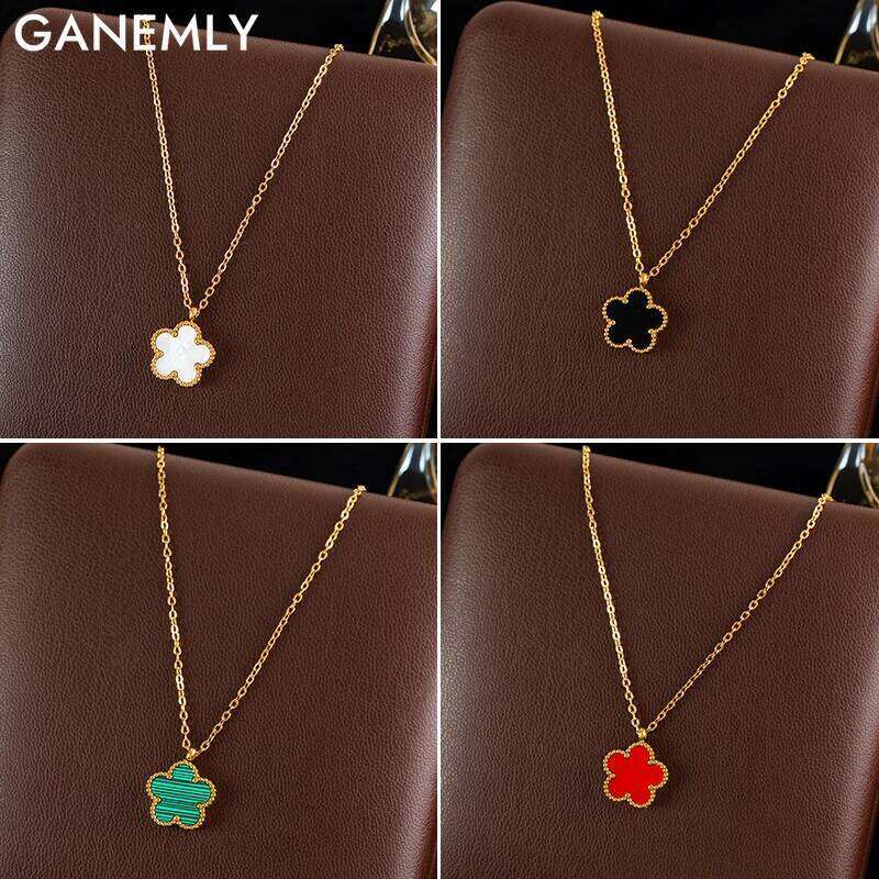 GANEMLY 316L Stainless Steel Five- Cr Pendant Necklace For Women Fashion Flower Dangle Neck Chain Waterproof Jewelry H260312