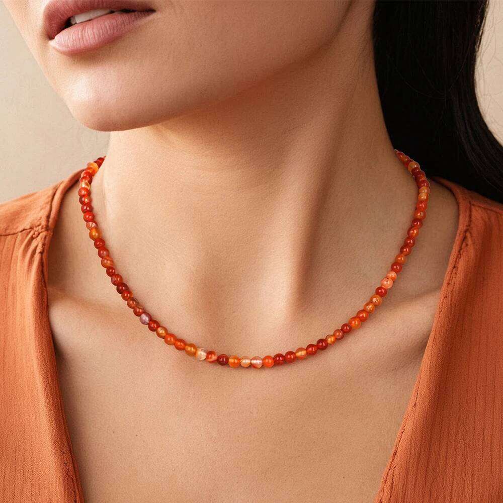 Bohemian Carnelian 4mm Round Beads Necklaces for Women Men Rose Quartzs Tiger Eye Amethysts Choker Friendship Jewelry H260312