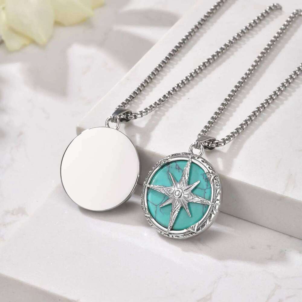 Stylish Natural Stone Necklace for Men,Eight-pointed Star Round Pendant Necklace,Cool Punk Birthday Father Gifts H260312