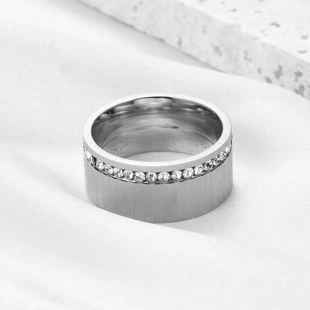 VQYSKO Single Row White Zircon Wide Face Custom Gold Color Sand Ring For Parents Couple Memorial Day Gift H260312