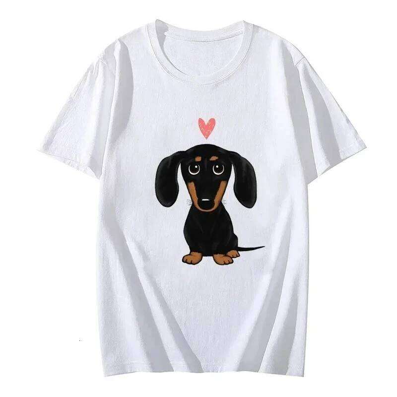 Black and Tan Dachshund with Heart Retro Y2K Funny T-Shirt Female Summer Cute Cartoon Wiener Dog Fashion Tee Top Casual Tops 2k Z260314