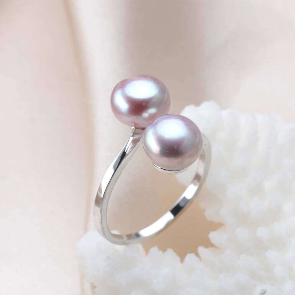 HENGSHENG Fashion Simple Double Natural Freshwater Pearls 925 Silver Open Finger Ring Fine Daily Jewelry For Women Girls 2022 H260312