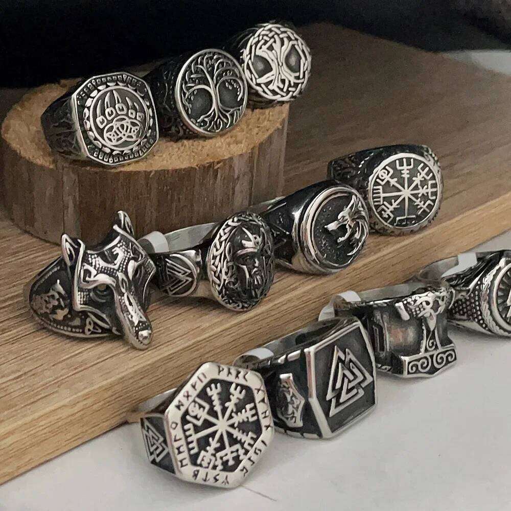 Vintage Viking Men Rings Stainless Steel Ethnic Belief Nordic Odin Compass Tree of Life Valknut Ring Amulet Jewelry Wholesale H260312