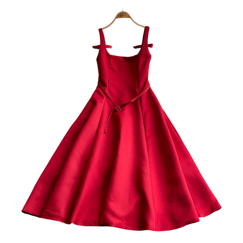 Women's elegant bow tie lace up dress with a brand c10 new high-end style, waist cinching, slim fit, and wide hem
