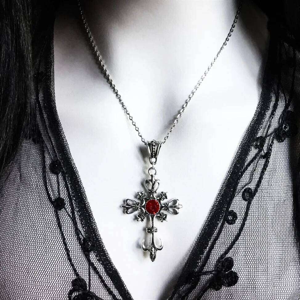 Gothic Necklace For Women Men Punk Hollow Flower Cross Charms Choker Chain Vampires Pendant Jewelry Party Accessories Gift H260312