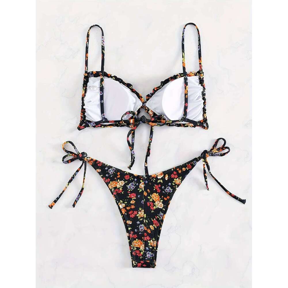 Sexy Floral Print Push Up Bikini Sets Women Swimwear Two Pieces Swimsuit Low Waist Bather Beach Bathing Suit Summer 2025 New Y260303