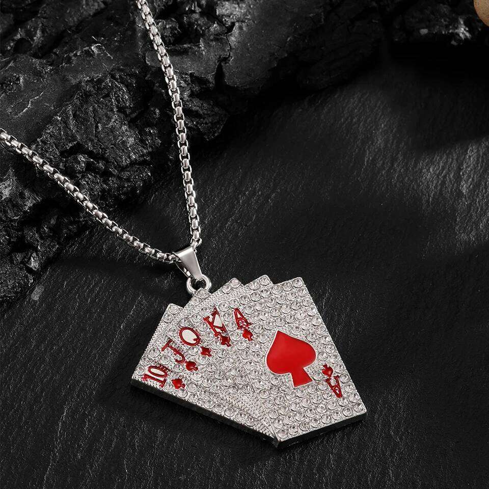 2Piece Set Hip Hop Statement Stainless Steel Poker Card Ace of Spades Necklace For Women Men Pendant Chain Playing Cards Jewelry H260312