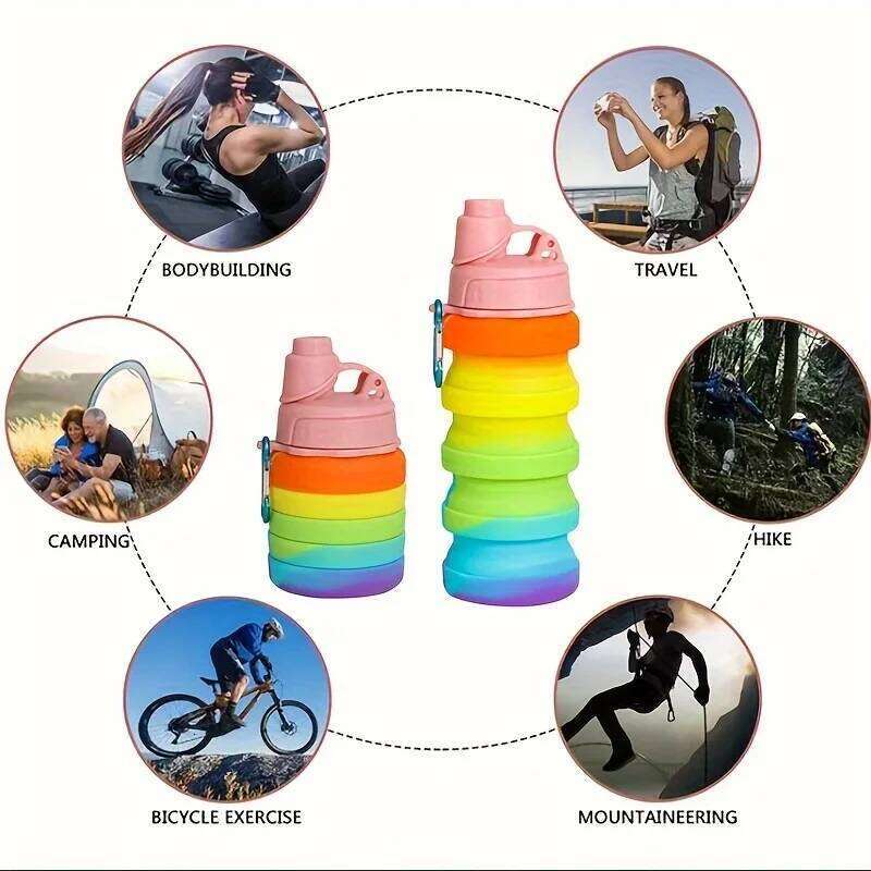Silicone Foldable 420/500ml for Sports Leakproof with Carabiner Collapsible Cycling Water Bottle Z260313