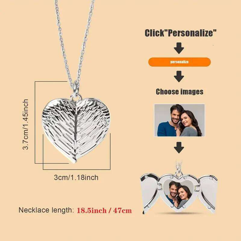 Personalised angel wing necklace, photo can be customised perfect Valentine's Day or anniversary gift H260312