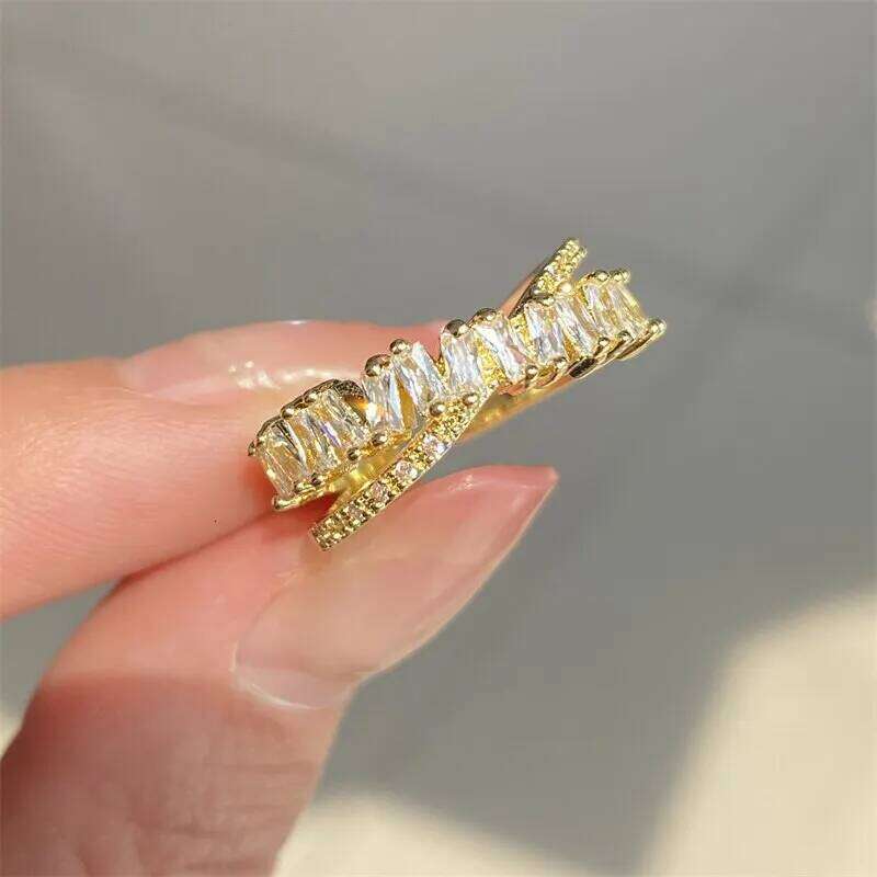 Luxury Zircon Shiny Chic Resizable Double Student Opening Rings for Woman Gothic Finger Jewelry Wedding Party H260312