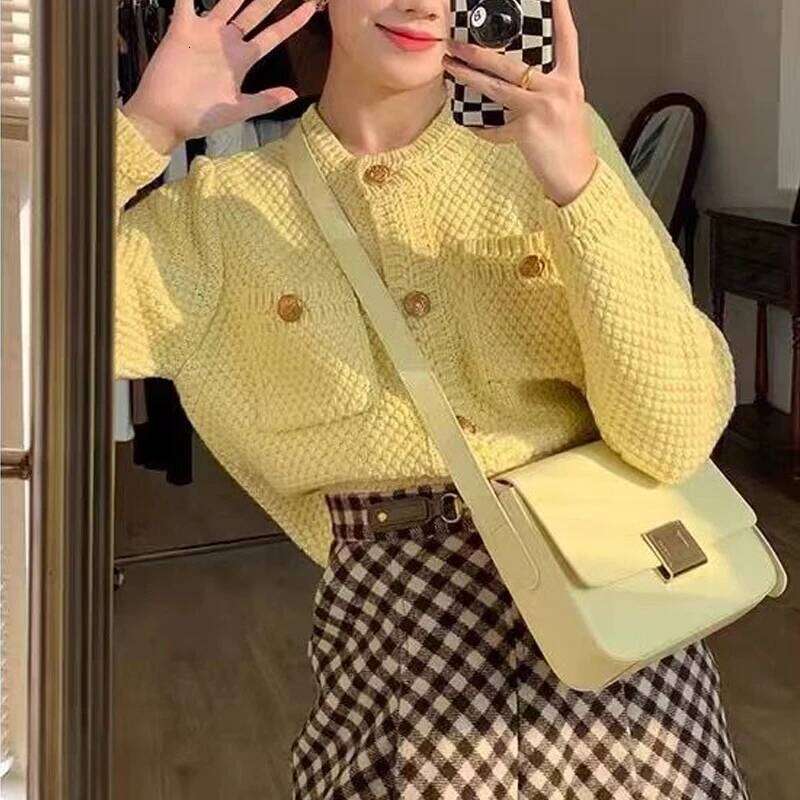 Autumn Winter Women French Vintage Sweet Luxury Chic Button Up Cardigan Solid O Neck Long Sleeve Loose Knitted Sweater Outerwear Z260314