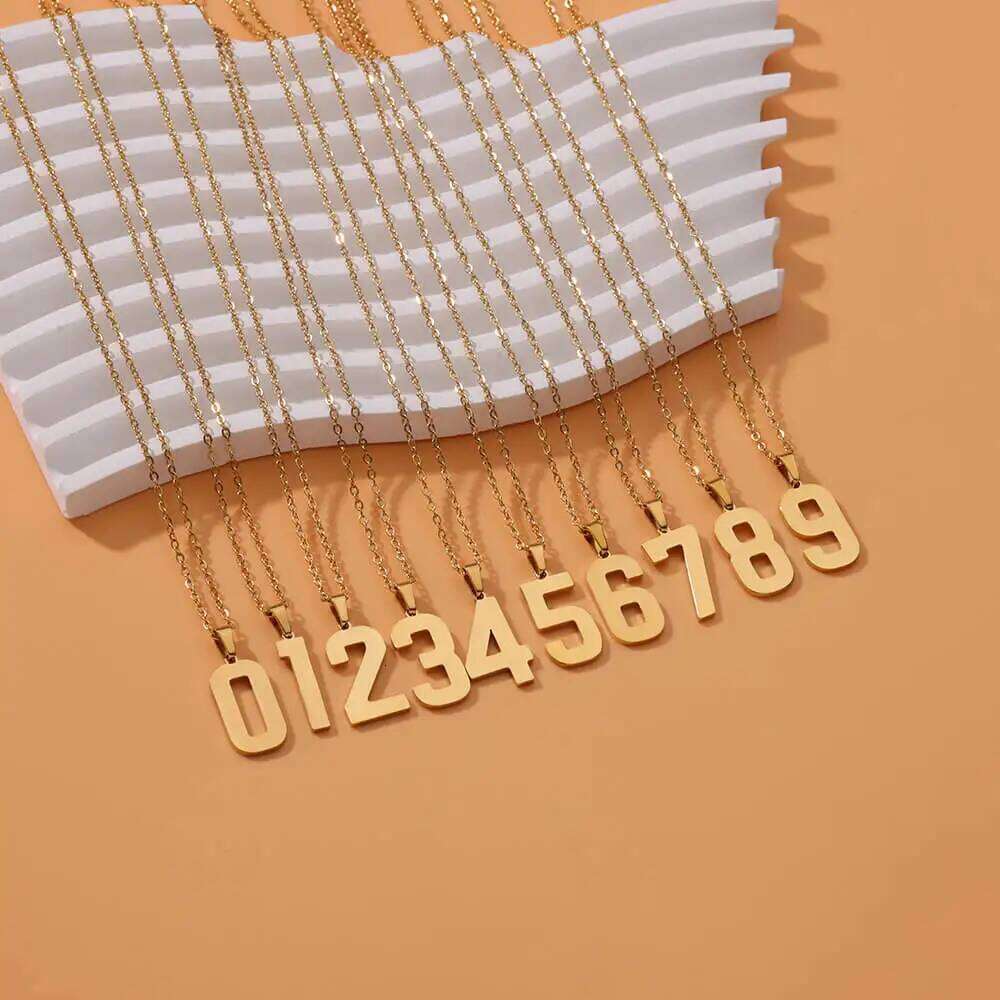 Stainless Steel Angel 0 1 2 3 4 5 6 7 8 9 Necklace For Women Men Lucky Number Gold Color Chain Necklaces Jewelry Gift H260312
