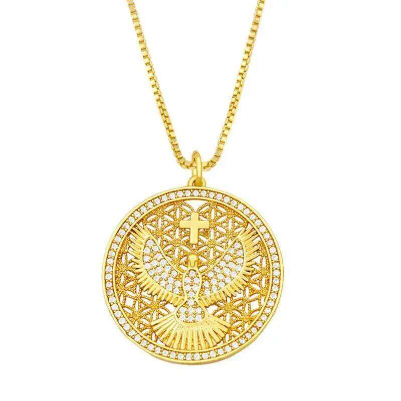 Brand New Gold Color Holy Spirit Pendant Ladies Men Casual Zircon Chain Necklace Religious Jewelry Gift H260312
