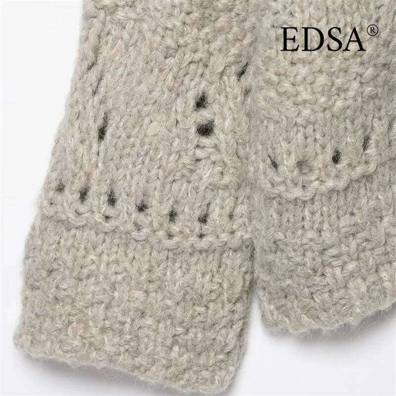 EDSA Women Knitted Cardigan Single Breasted Revere Collar Long Sleeves for Spring Autumn Loose Female Tops Z260313