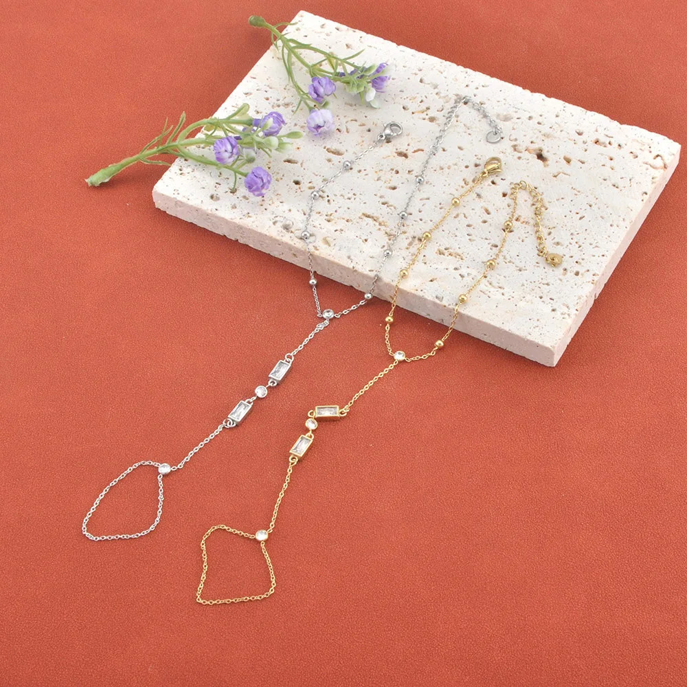 Lokaer Stainless Steel Zircon Hand Chain Bracelet Ring for Women 18k Gold Plated Bracelets Link Adjustable Party Jewerlry B25223 260313