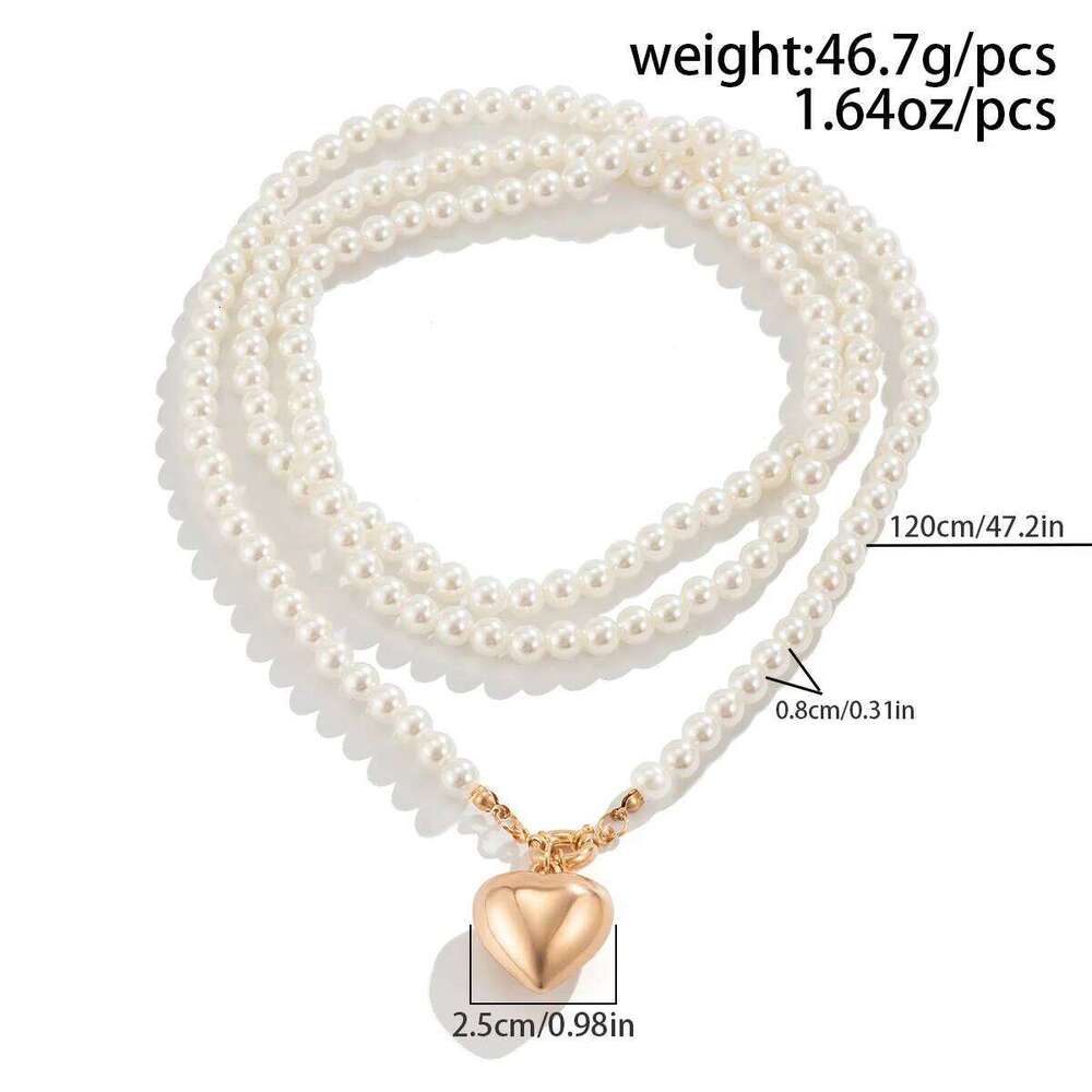 Boho Heart shaped Pendant Necklace 2025 Women's Simple Sweet Long Imitation Pearl Beads Girl Wedding Fashion Jewelry H260312