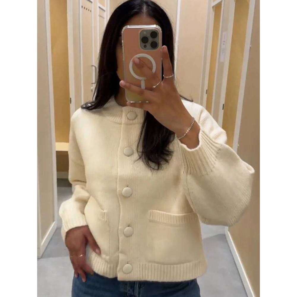 Casual Solid Knitted Cardigan Women O-neck Long Sleeve Single-breasted Pocket Sweater 2025 Autumn Lady Daily Knitwear Z260313