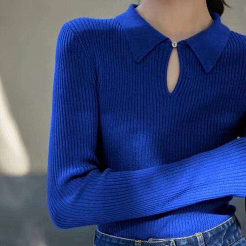 shintimes Knitted Button Pullovers Sweater Autumn Winter Women Long Sleeve Sweaters Slim Fit Black Basic Tops Pull Femme Z260314