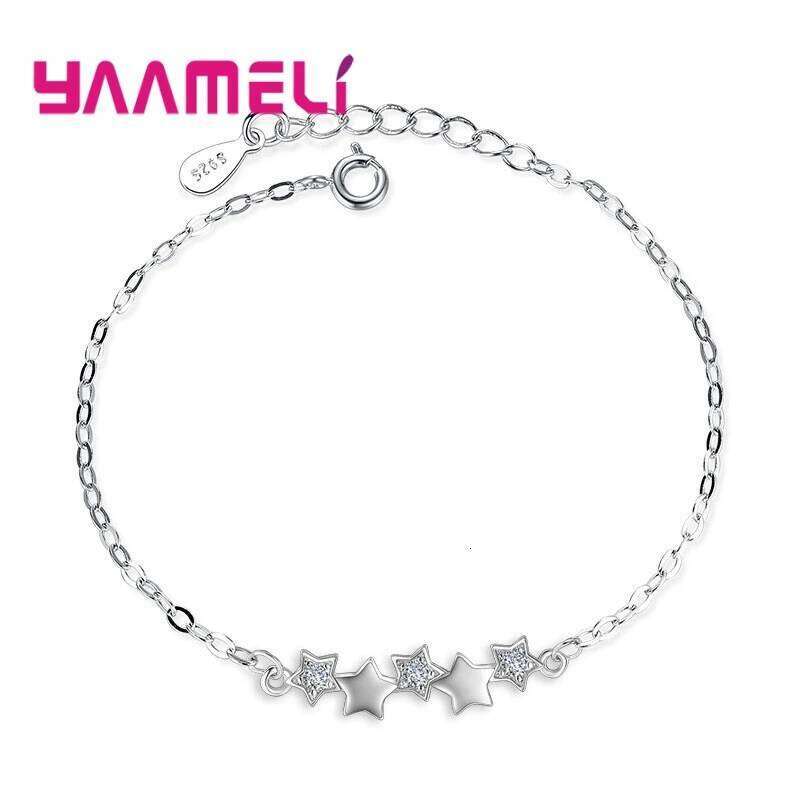 High Quality 925 Sterling Silver Color Bracelet Austrian Crystal Stars Charms Women Girls Bangles Jewelry Christmas Gifts Z260313