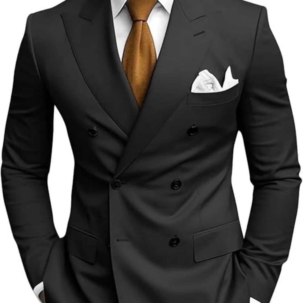 Solid Man Double-breasted 2 Piece Suit with Peak Lapel for Men Wedding Business Casual Graduation Outfit Set M260313