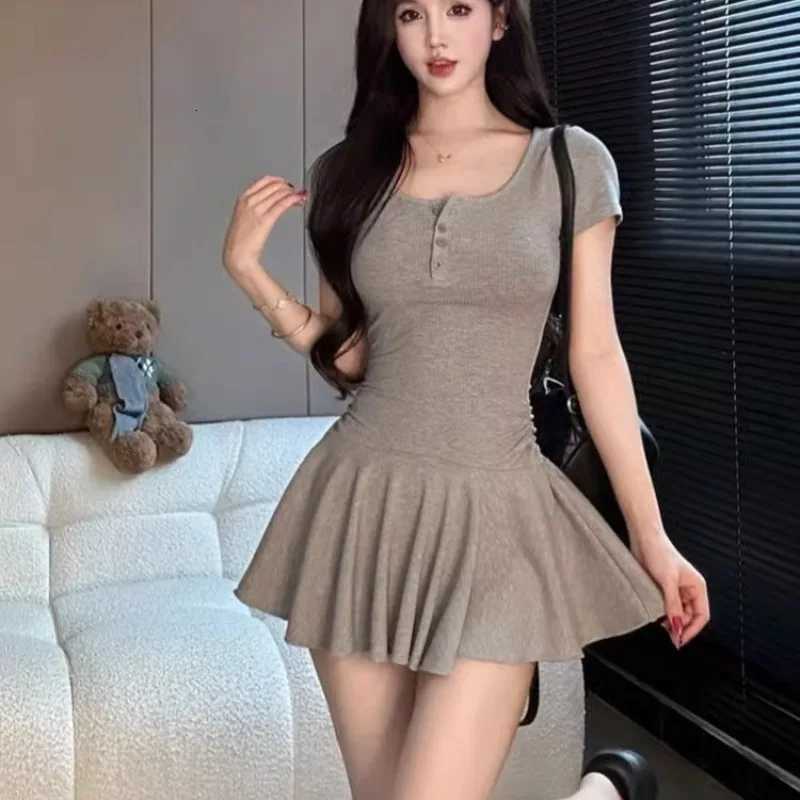 Short Sleeve Mini Dresses Women Summer Spicy Girls Slimming Pleated Single Breasted Trendy Fashion Ulzzang Casual Daily FemaleT260316