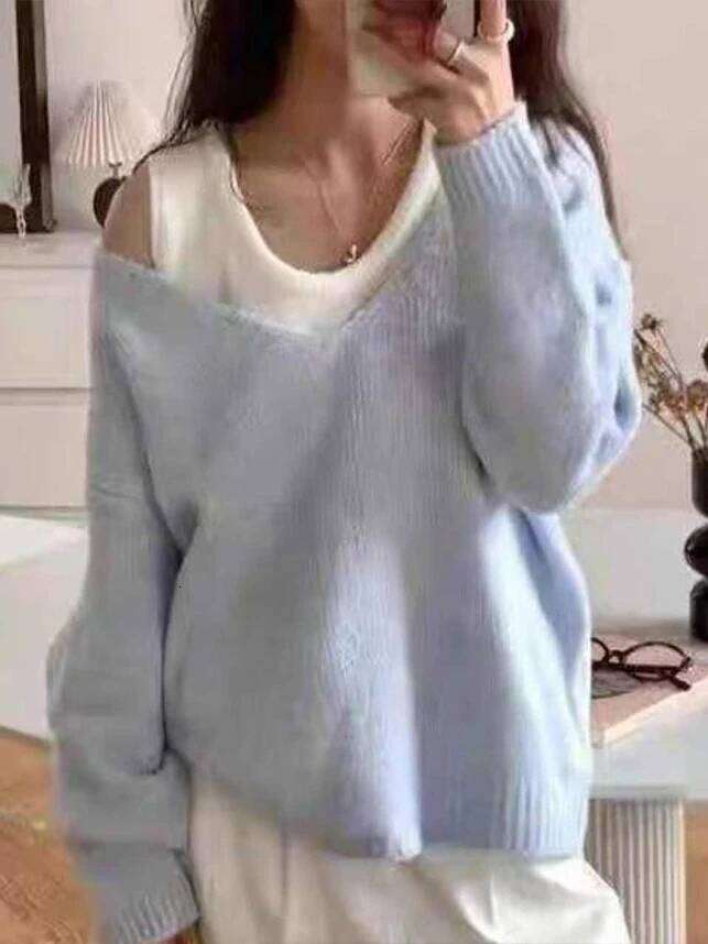 Korean Fashion 2025 Autumn Knitted Sweater Women Casual Y2k Clothing Slim Sexy Off-shoulder Pullover American Vintage Jumpers Z260314