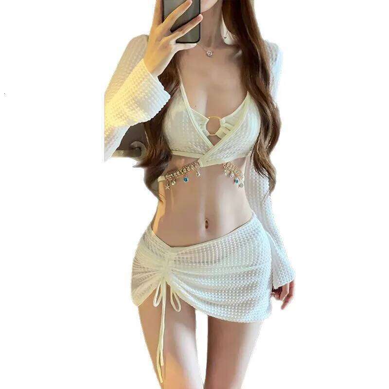 Bikini Women's Four Piece Set, Split Fashion Skirt Style, Hollow Out, Conservative, Seaside Hot Spring Soaking 26H0313