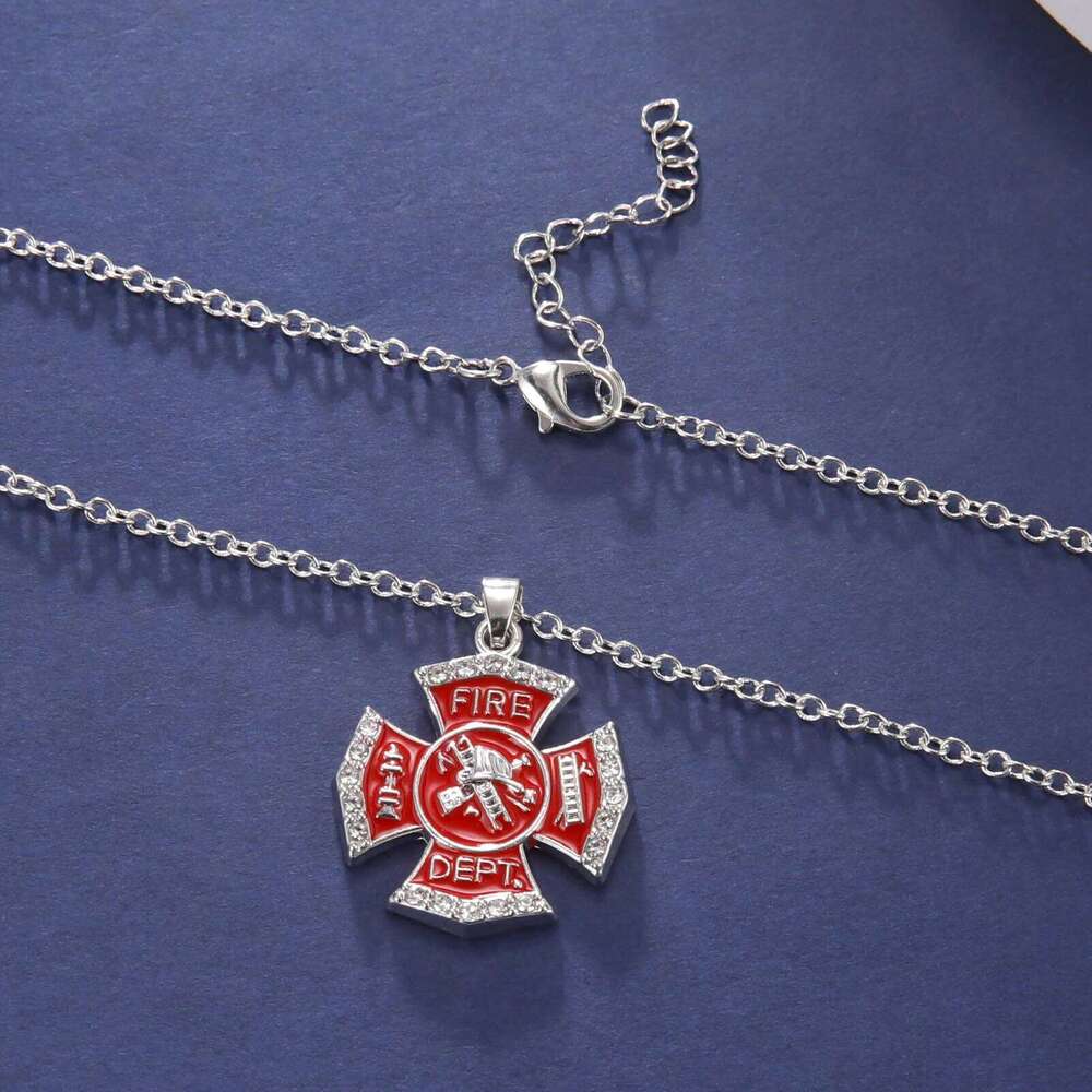 Fishhook Fire Alarm Dept Necklace Fireman Safe Life Red Chain Firefighter Sheld Gift For Man Woman Enamel Crystal Zircon Jewelry H260312