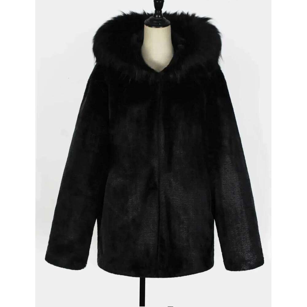 Men's Fox Autumn Winter Fashion Long Sleeve Warm Hooded Faux Fur Black Casual Men Jackets Cardigan Coat Z260313