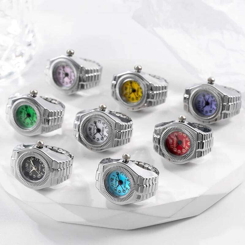 Vintage Punk Finger Mini Elastic Strap Alloy es Couple Jewelry Clock Retro Roman Quartz Rings Women Men H260312