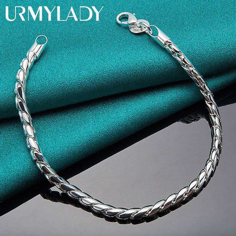 URMYLADY 925 Sterling Silver 4MM Cord Chain Bracelet For Women Men Wedding Party Fashion Jewelry Z260313
