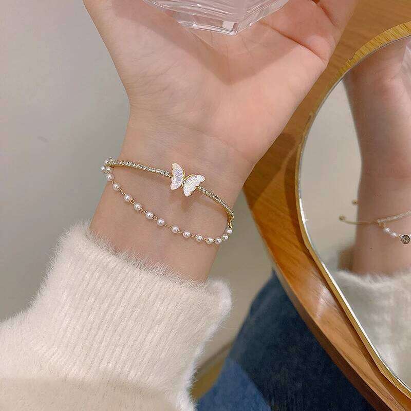 Sweet Colorful Butterfly Silver Color Rhinestone Adjustable Bracelets for Women New Harajuku Fashion Exquisite Jewelry Birthday Z260313