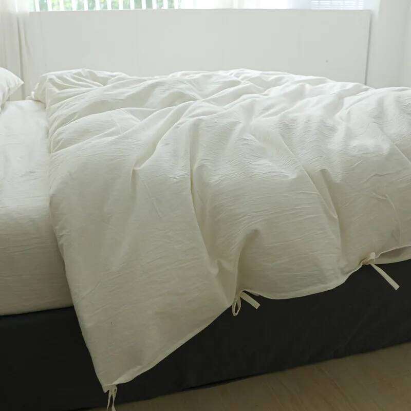 White Minimalist Comforter Cover Set Twin Queen Size, 4PC Bedding, Hotel , Extra Soft Flat Sheets/Fitted Sheet Pillowcases H260312 - view 5