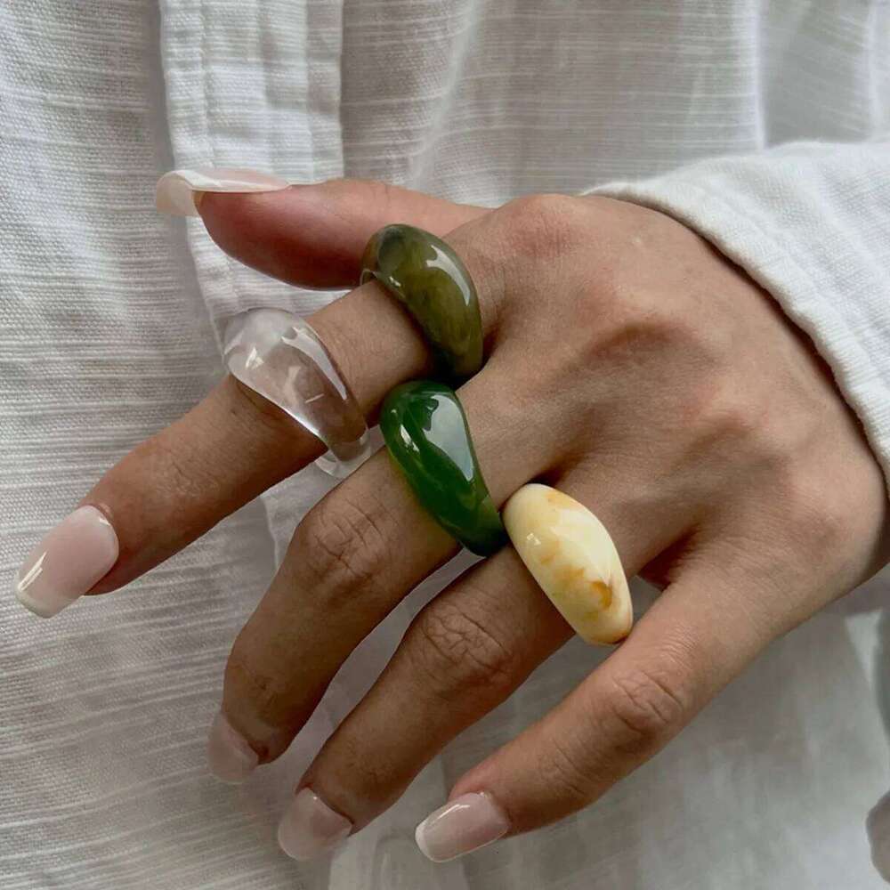 Ingemark 4 Colors Y2K Boho Resin Acrylic Irregular Finger for Women 2025 New Trend Simple Knuckle Rings Aesthetic Jewelry H260312