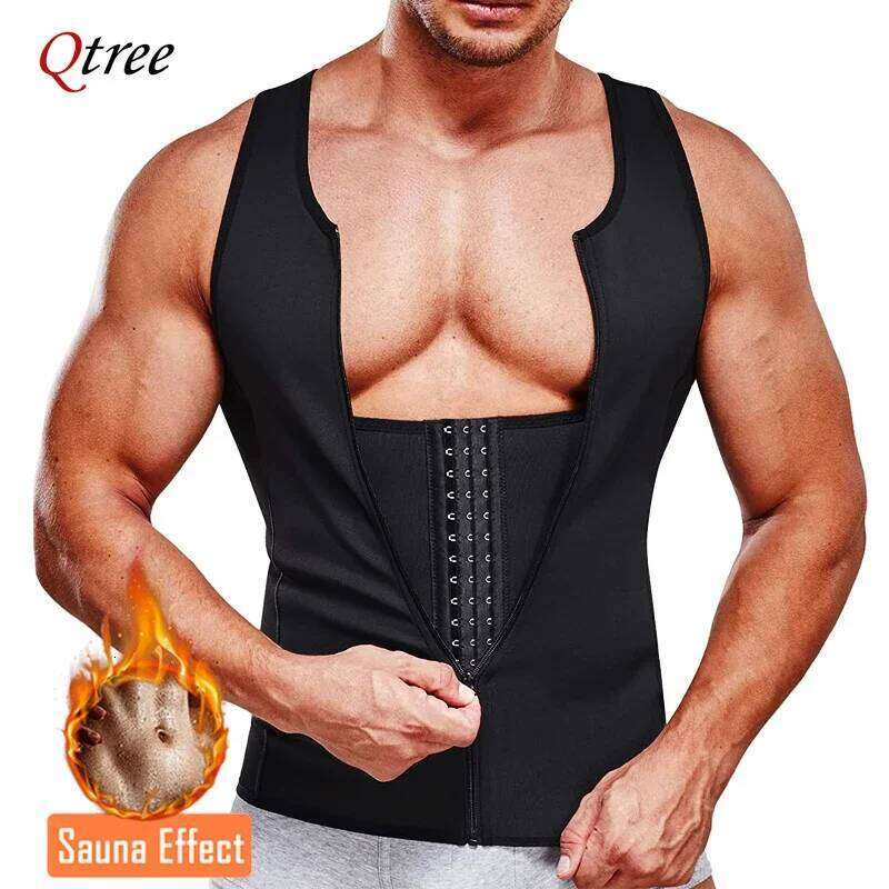 Qtree Men Compression Shirt for Slimming Sauna Sweat Body Shaper Tight Undershirt Tummy Control Girdle Weight Loss Waist 26Y0313