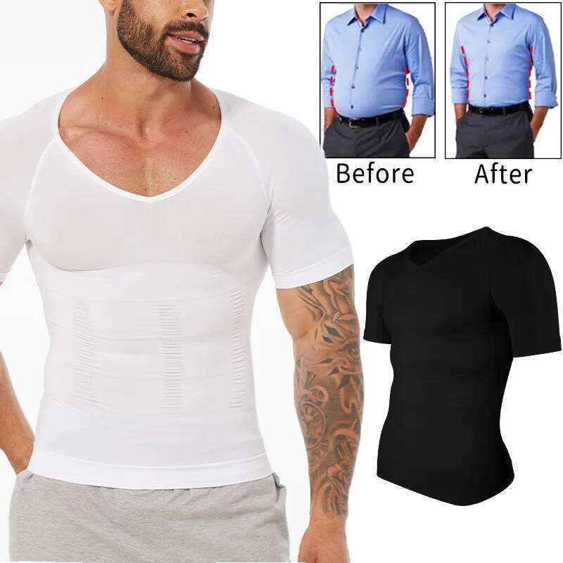 Men's Body Shaper Slimming Shirt Tummy Control Vest Compression Base Layer Slim Muscle Short Sleeve Shapewear 26Y0313