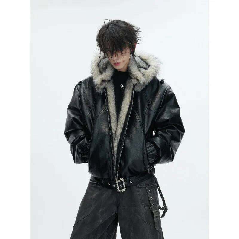Winter Men's Faux Fur Coat High Street Solid Color Zippers Thickened Warm Loose Male Wool Liner Leather Jackets Z260313