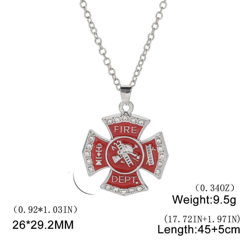 Fishhook Fire Alarm Dept Necklace Fireman Safe Life Red Chain Firefighter Sheld Gift For Man Woman Enamel Crystal Zircon Jewelry H260312