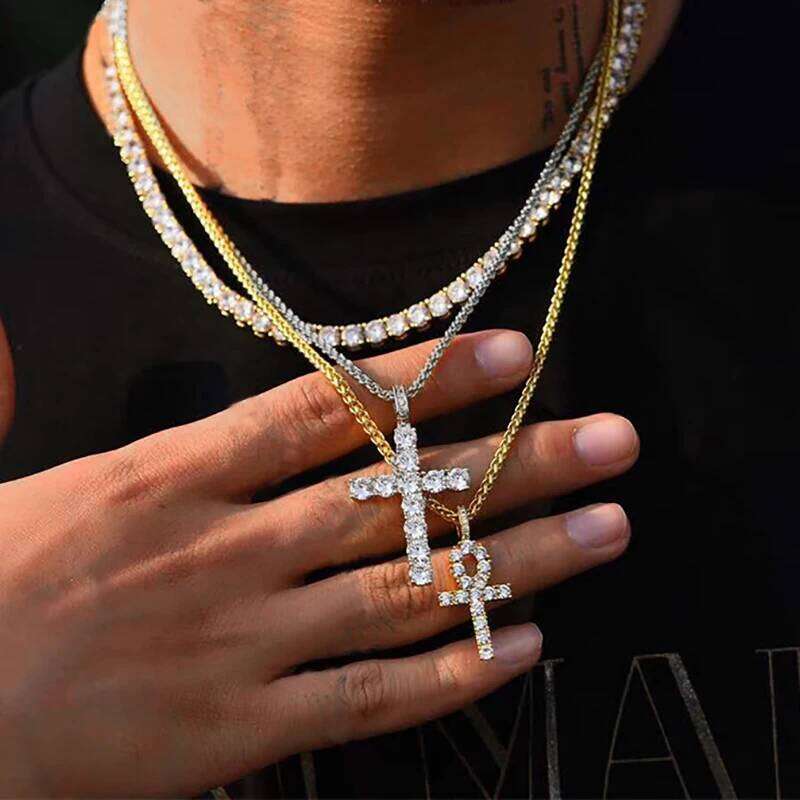 Hiphop Cross Pendant Necklace For Women Jewelry Female Statement Men Iced Out Chain Wholesale Gold Color Homme HP003 H260312